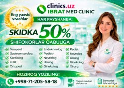 SKIDKA 50% shifokorlar konsultatsiyasiga — aksiya har payshanba kuni Ibrat Med’da!