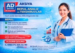 AKSIYA Qorasu Alfa Diagnostic da MART OYIDA BEPUL TAHLILLAR VA TEKSHIRUVLAR